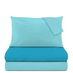 Completo letto matrimoniale cotone azzurro Nicoletta