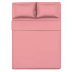 Completo letto matrimoniale cotone rosa tinta unita