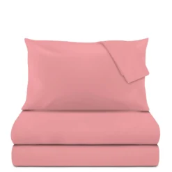 Completo letto matrimoniale cotone rosa tinta unita