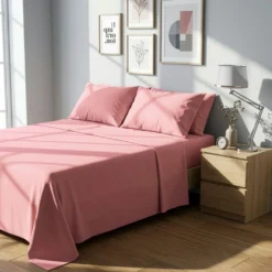 Completo letto matrimoniale cotone rosa tinta unita