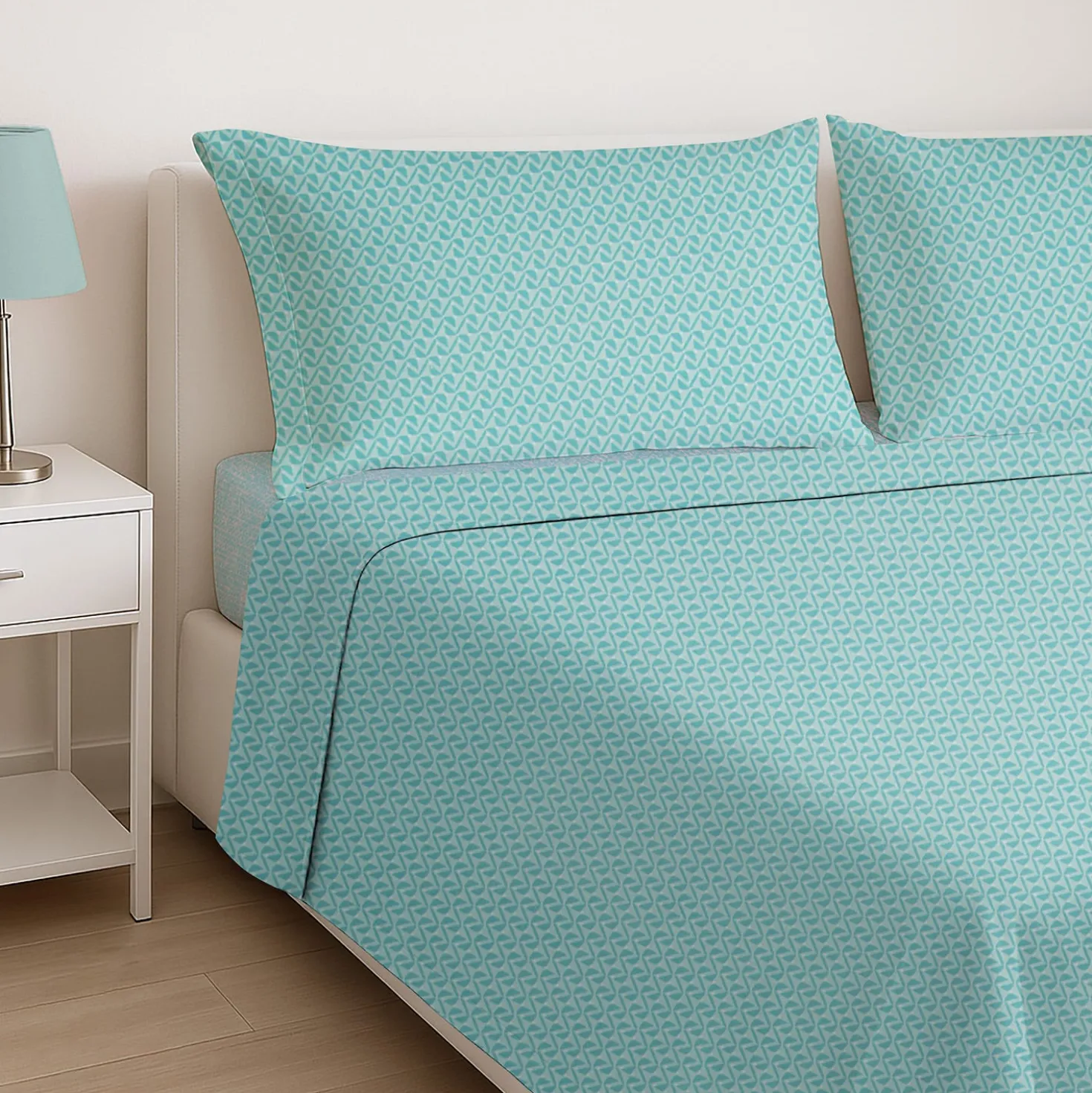 Completo letto matrimoniale geometrie azzurro cotone Golden