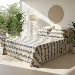 Completo letto matrimoniale geometrie blu cotone