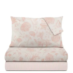 Completo letto matrimoniale in cotone rosa Botanic