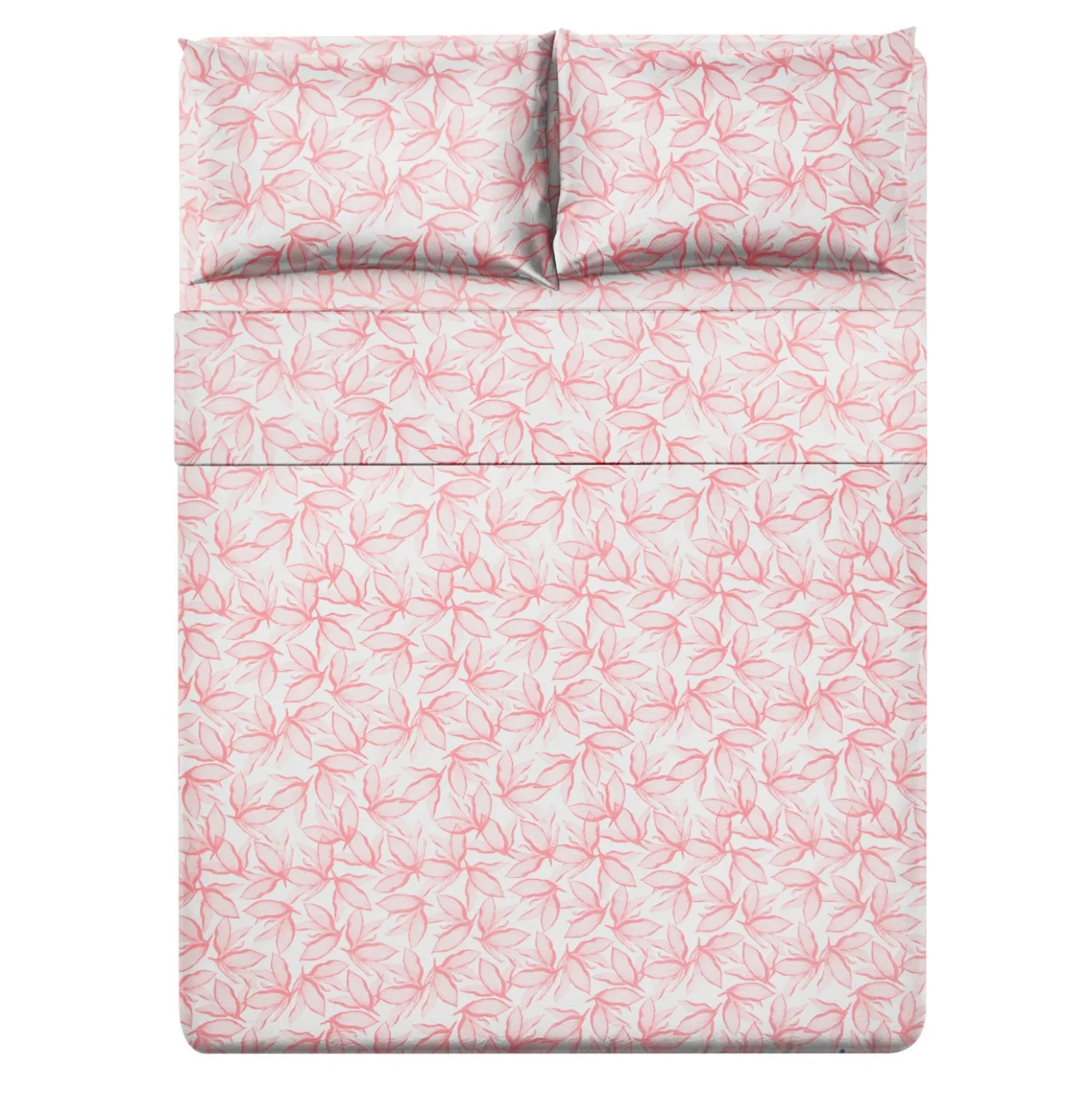 Completo letto matrimoniale policotone foglie rosa