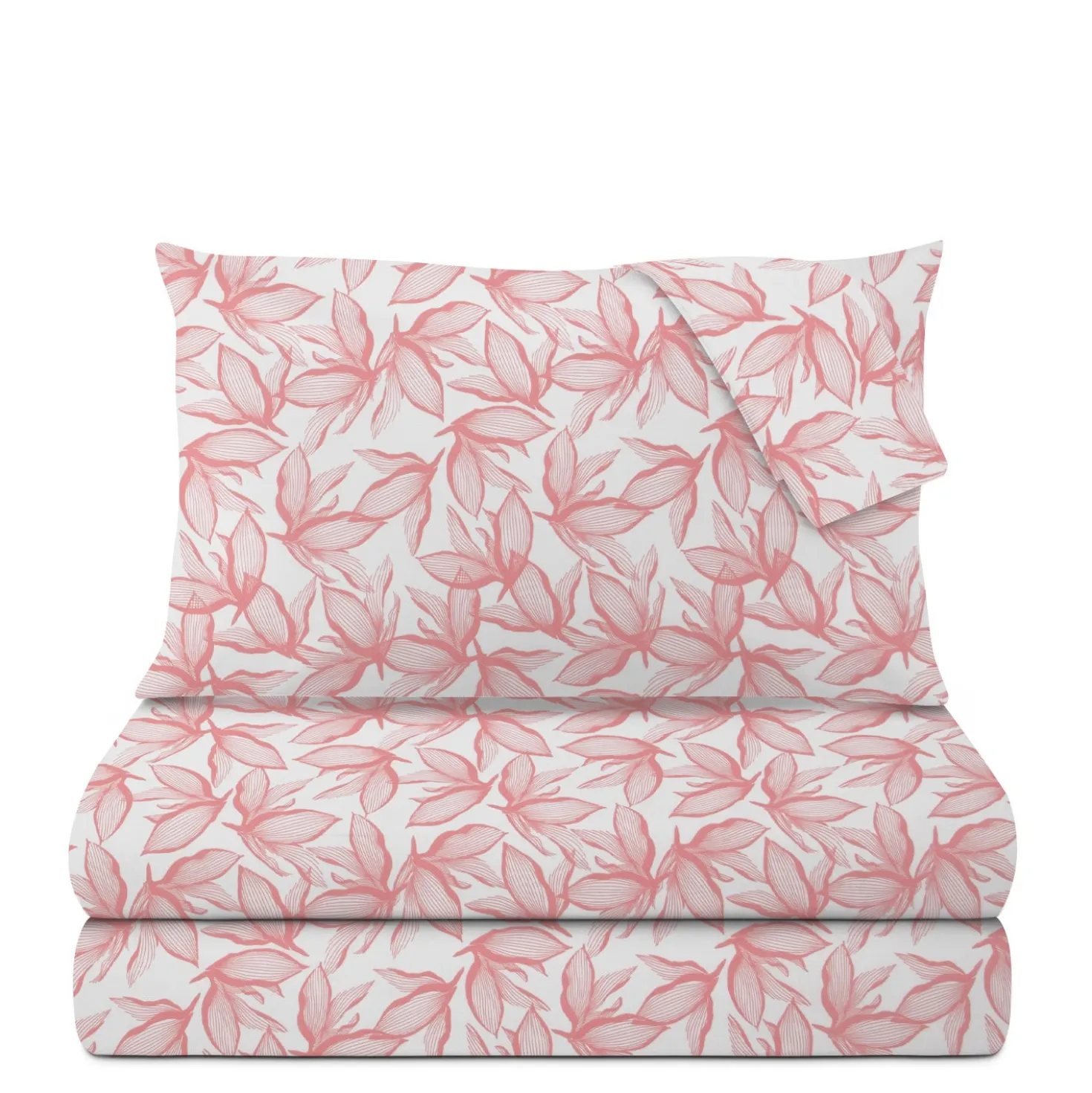 Completo letto matrimoniale policotone foglie rosa