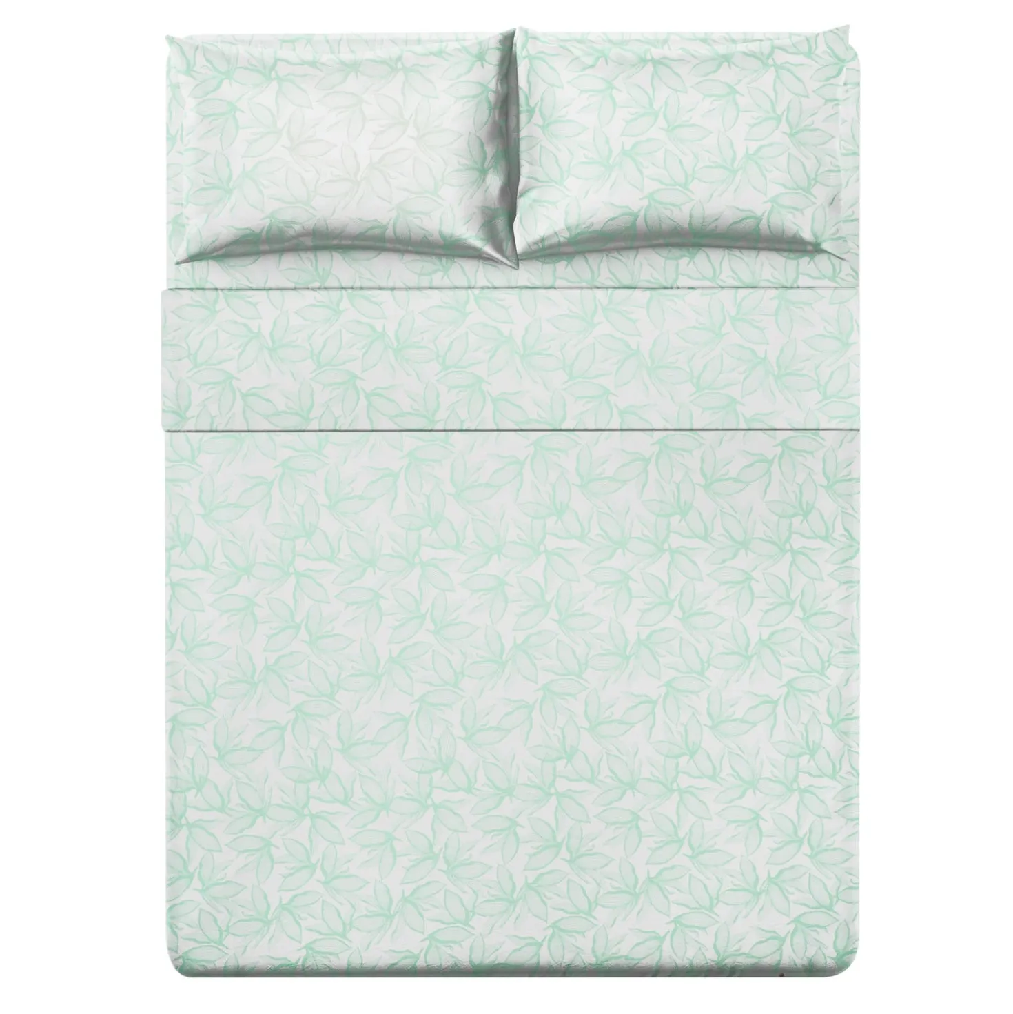 Completo letto matrimoniale policotone foglie verde