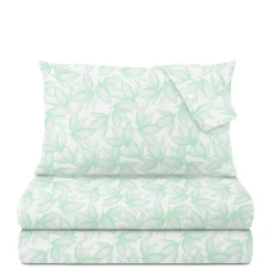 Completo letto matrimoniale policotone foglie verde