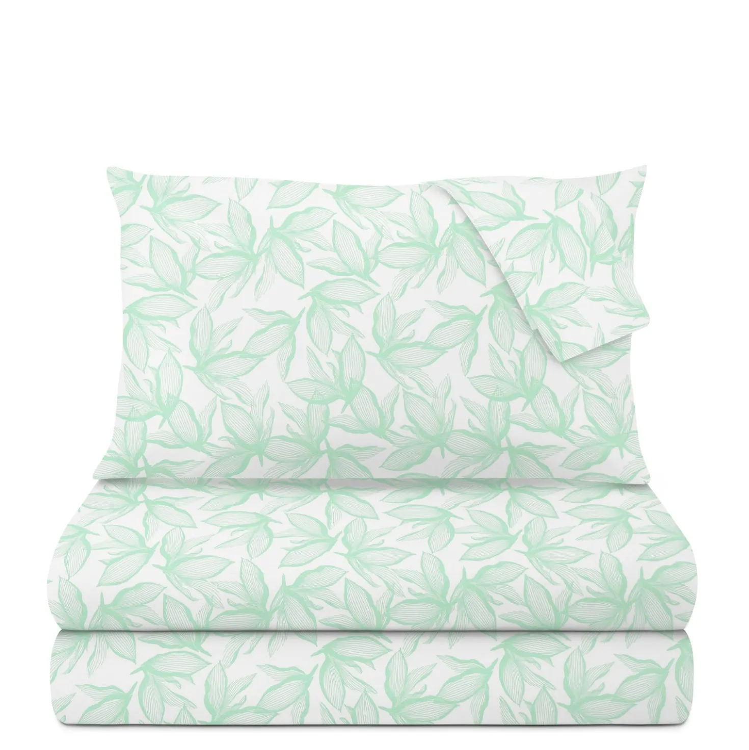 Completo letto matrimoniale policotone foglie verde
