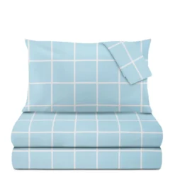 Completo letto matrimoniale policotone quadrotti azzurro