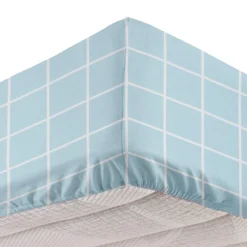 Completo letto matrimoniale policotone quadrotti azzurro