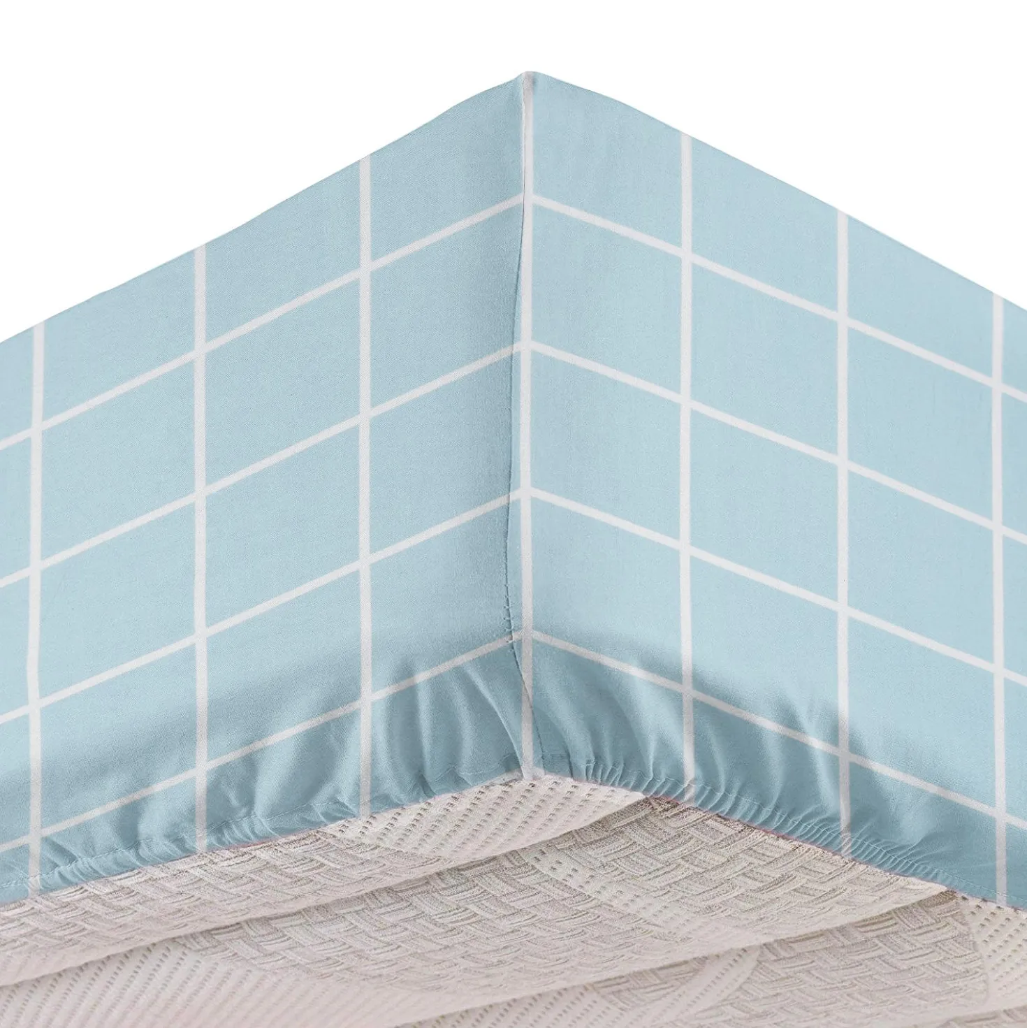 Completo letto matrimoniale policotone quadrotti azzurro