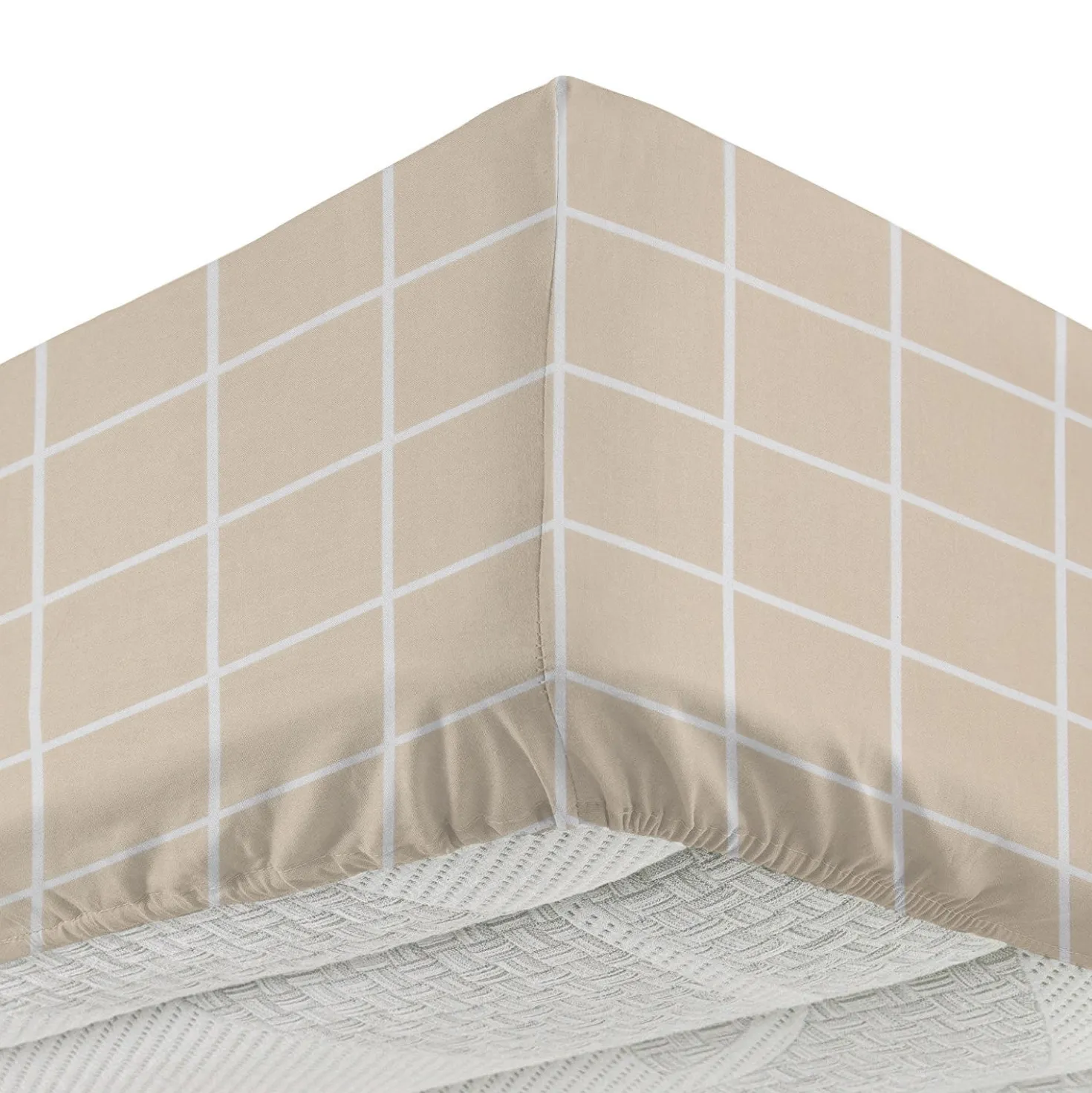 Completo letto matrimoniale policotone quadrotti sabbia