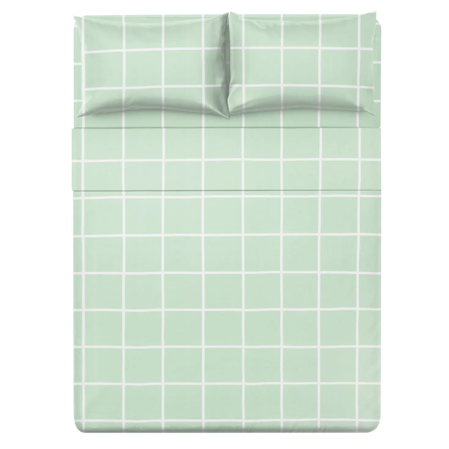 Completo letto matrimoniale policotone quadrotti verde
