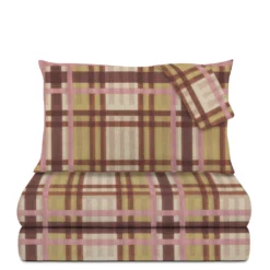 Completo letto matrimoniale tartan marrone