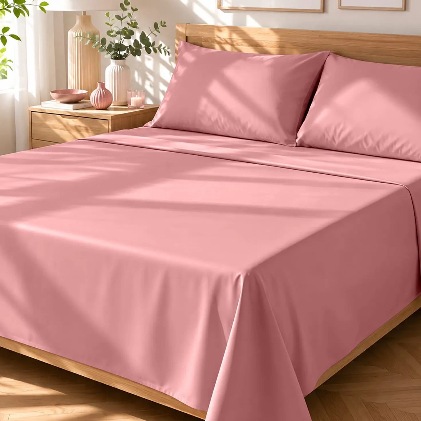 Completo letto matrimoniale tinta unita corallo