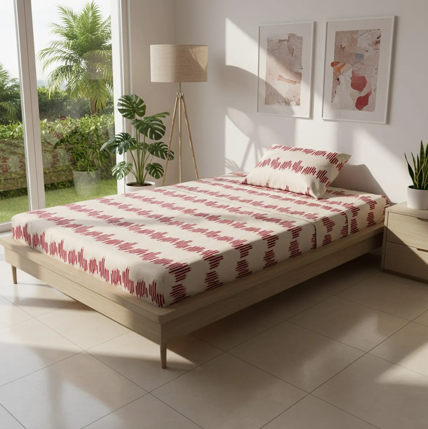 Completo letto 1 piazza e mezza cotone geometrie blordeaux
