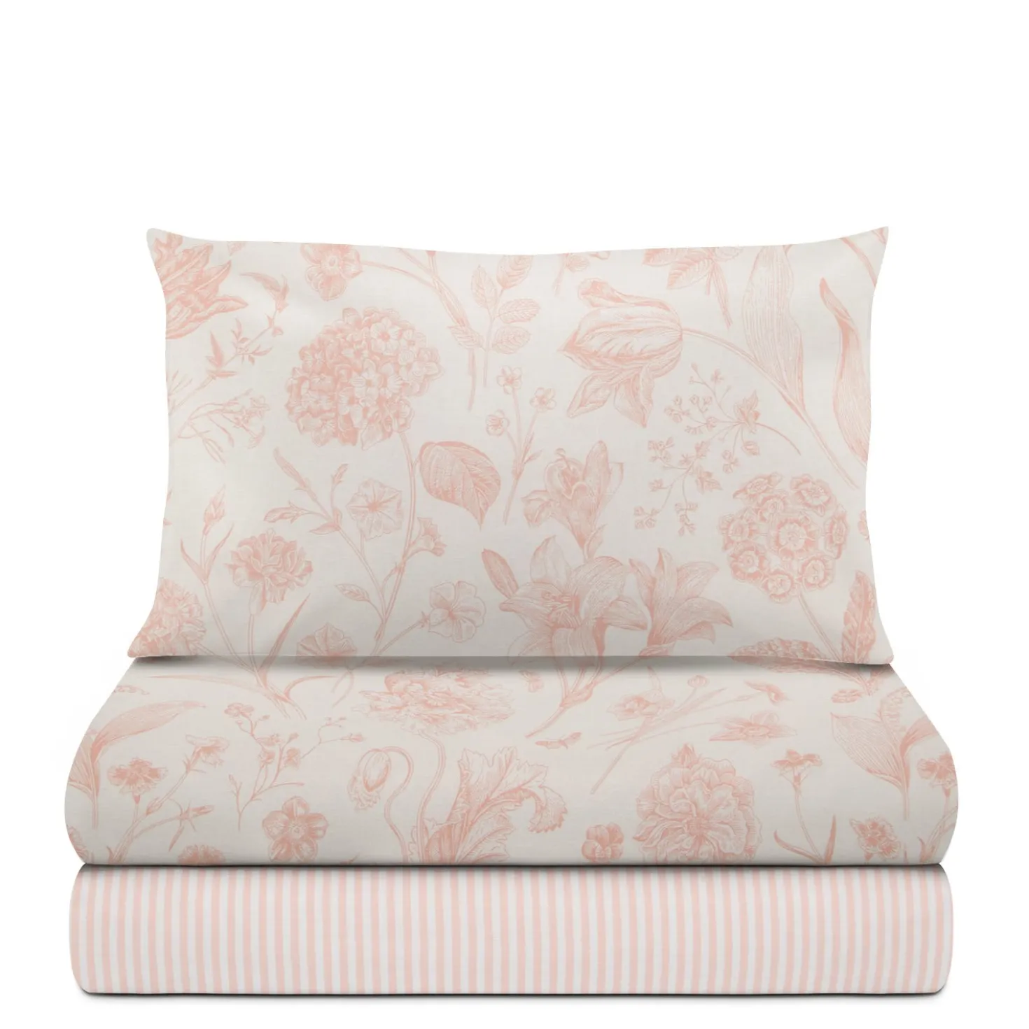 Completo letto 1 piazza e mezza in cotone rosa Botanic
