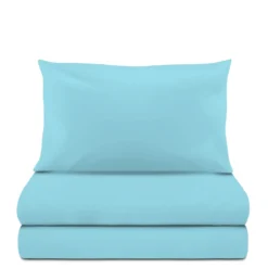 Completo letto 1 piazza e mezza tinta unita azzurro