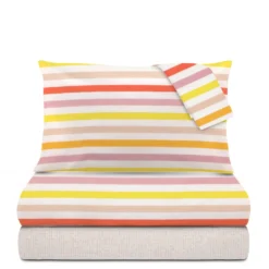 Completo letto 1 piazza poli stampa righe rosa
