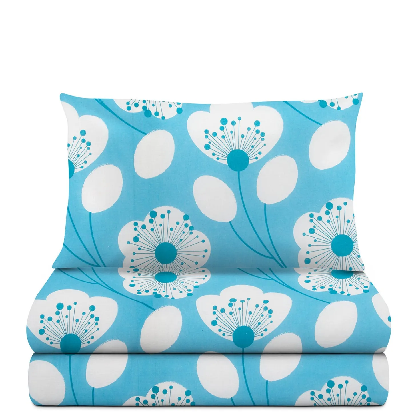 Completo letto singolo azzurro fiori bianchi