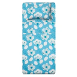Completo letto singolo azzurro fiori bianchi