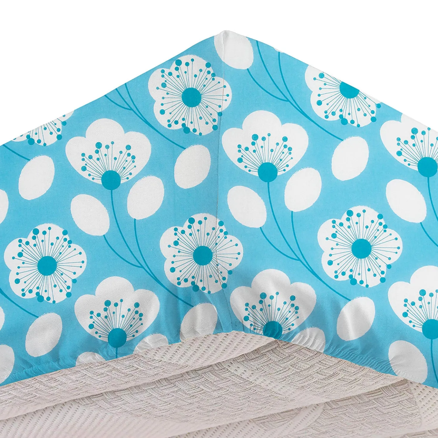 Completo letto singolo azzurro fiori bianchi