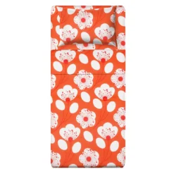 Completo letto singolo corallo fiori bianchi