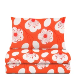 Completo letto singolo corallo fiori bianchi
