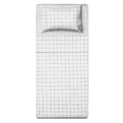 Completo letto singolo cotone Check grigio