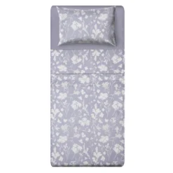 Completo letto singolo cotone fiori malva