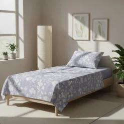 Completo letto singolo cotone fiori malva