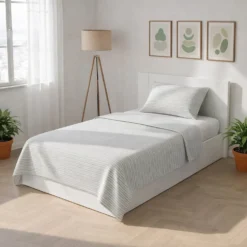 Completo letto singolo cotone righe grigio