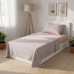 Completo letto singolo cotone righe rosa