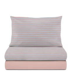 Completo letto singolo cotone righe rosa