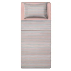 Completo letto singolo cotone righe rosa
