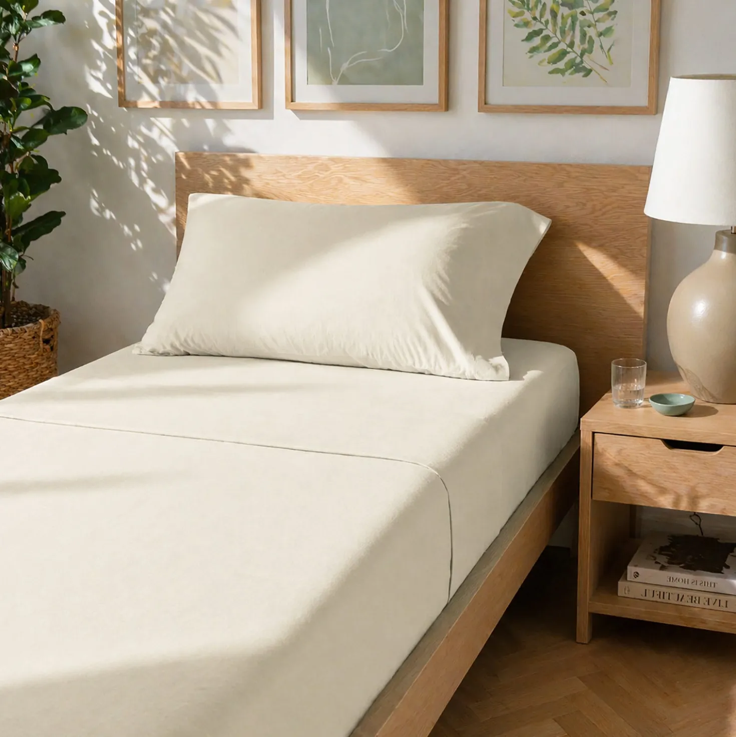 Completo letto singolo cotone tinta unita burro