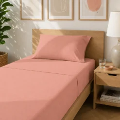 Completo letto singolo cotone tinta unita corallo