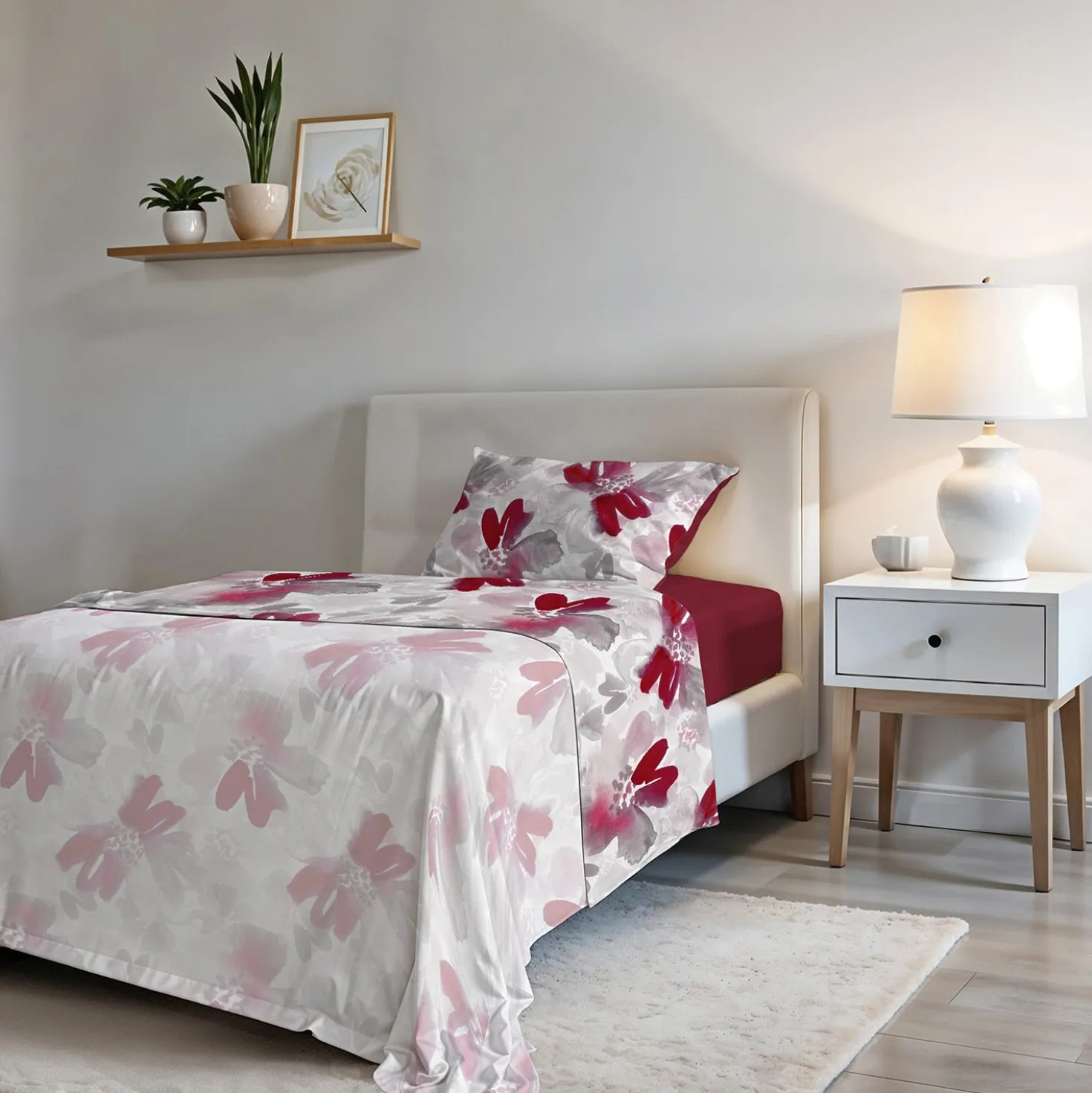 Completo letto singolo fiori rossi Passion Datex