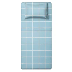 Completo letto singolo policotone quadrotti azzurro