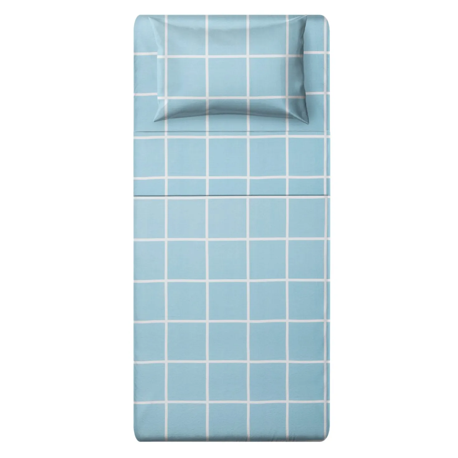 Completo letto singolo policotone quadrotti azzurro