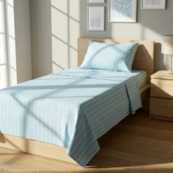 Completo letto singolo policotone righe azzurro
