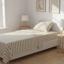 Completo letto singolo quadretti beige