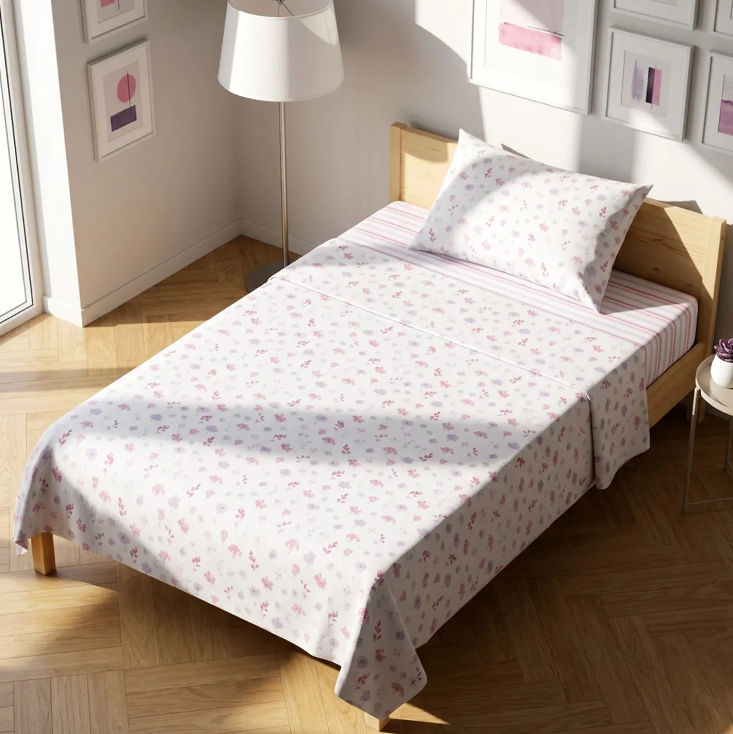Completo letto una piazza e mezza stampa fiorellini lilla