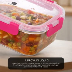 Contenitore alimentare 640 ml vetro rosa