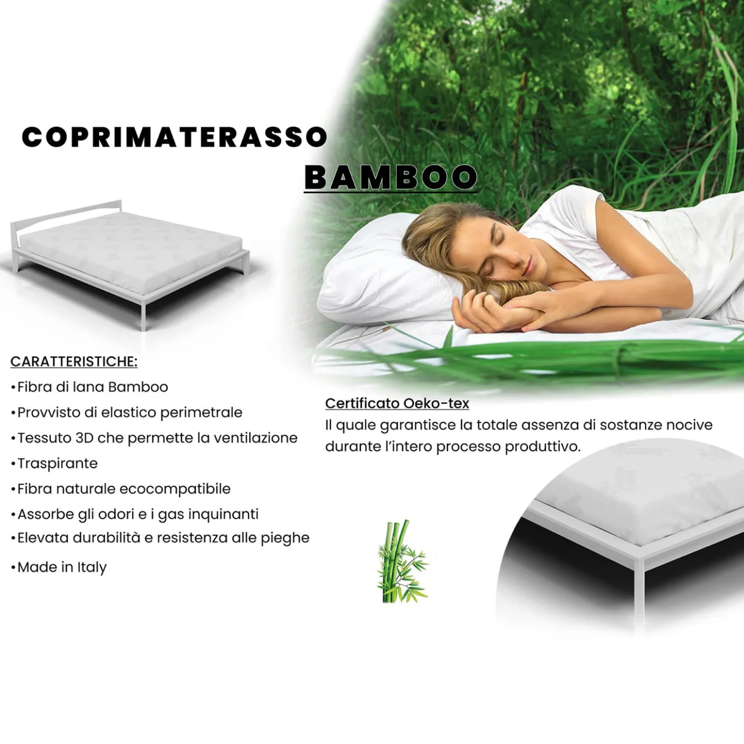 Coprimaterasso 1 piazza e mezza antibatterico Bambù Datex