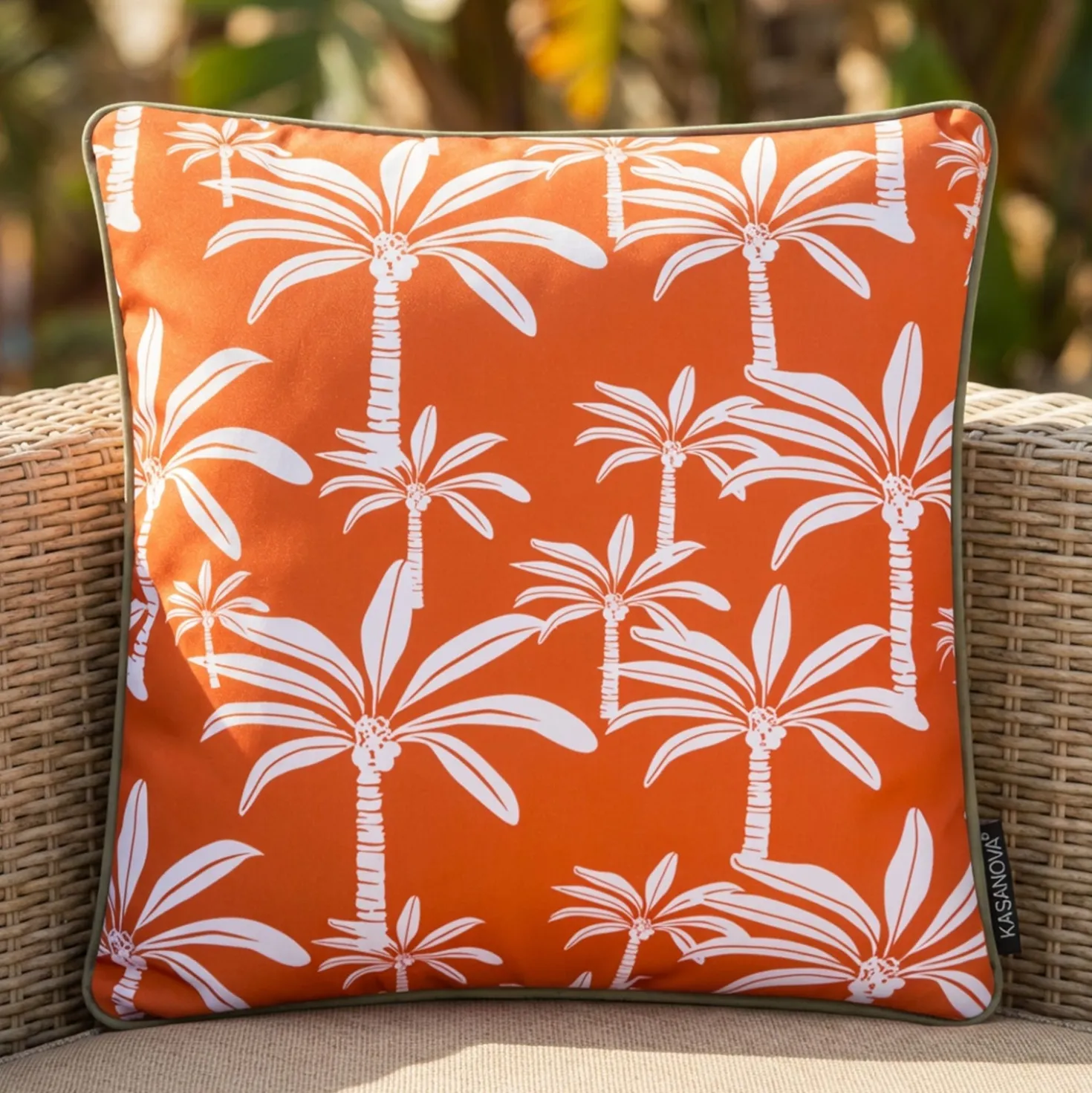 Cuscino arredo idrorepellente 50x50 cm palme arancio