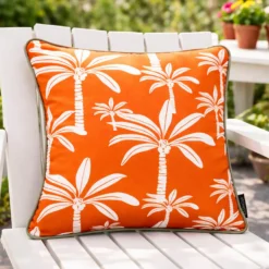 Cuscino arredo idrorepellente 40x40 cm palme arancio