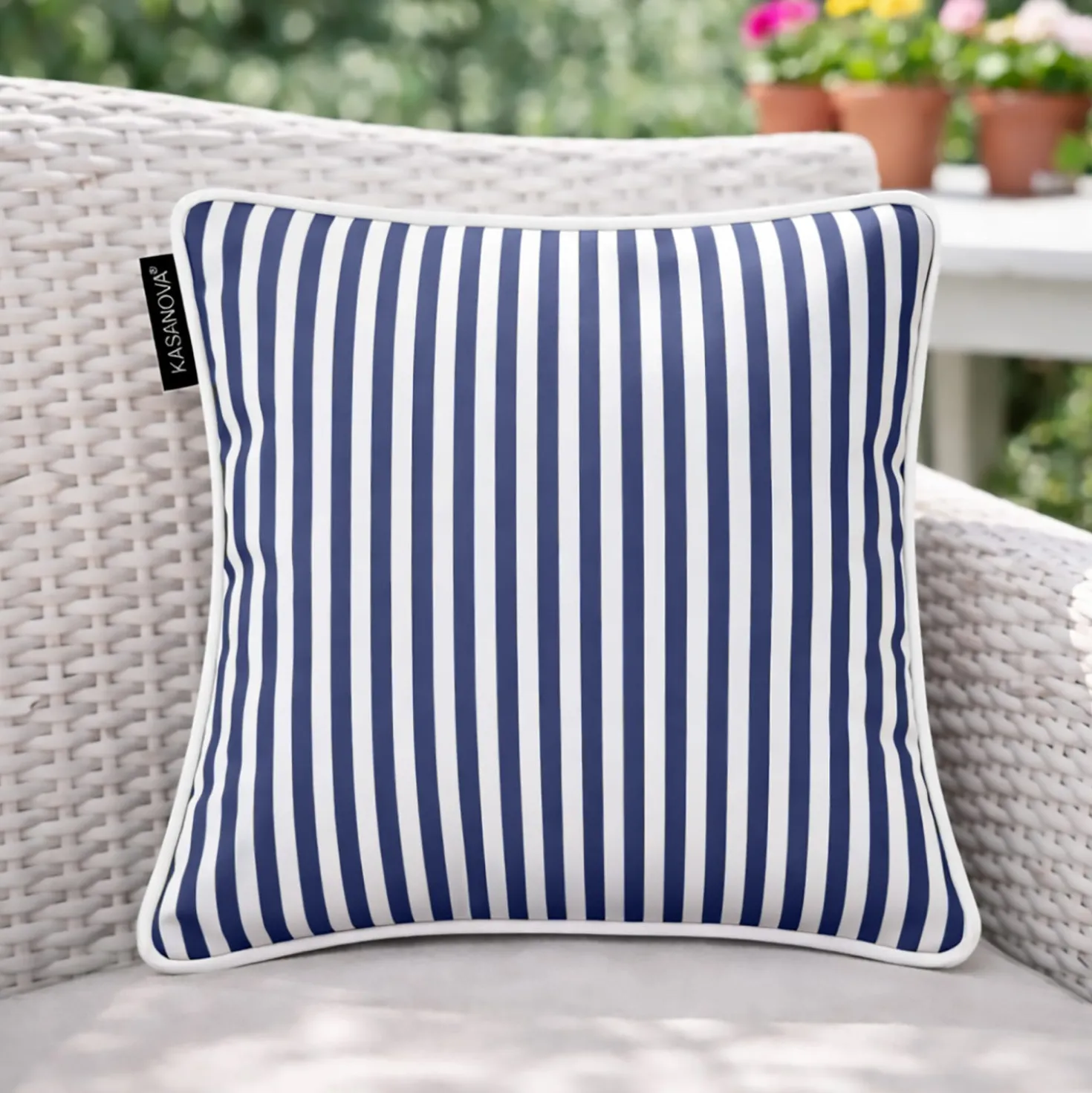 Cuscino arredo idrorepellente 30x30 cm righe blu