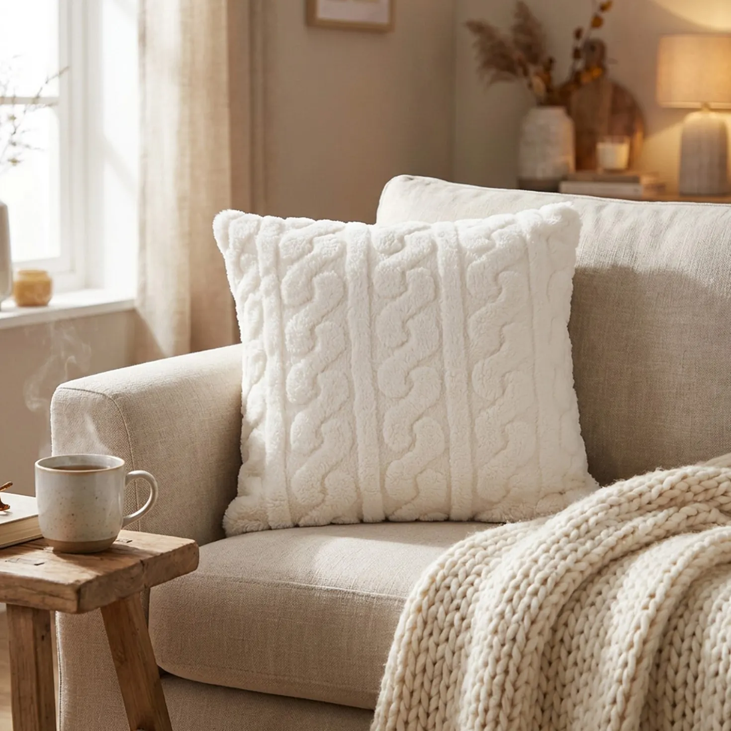 Cuscino arredo latte jaquard sherpa 45x45 cm