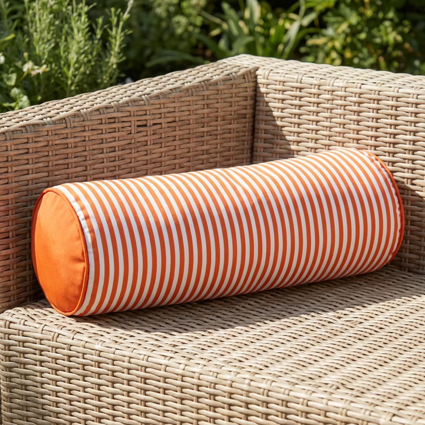 Cuscino cilindrico idrorepellente 18x50 cm righe arancio
